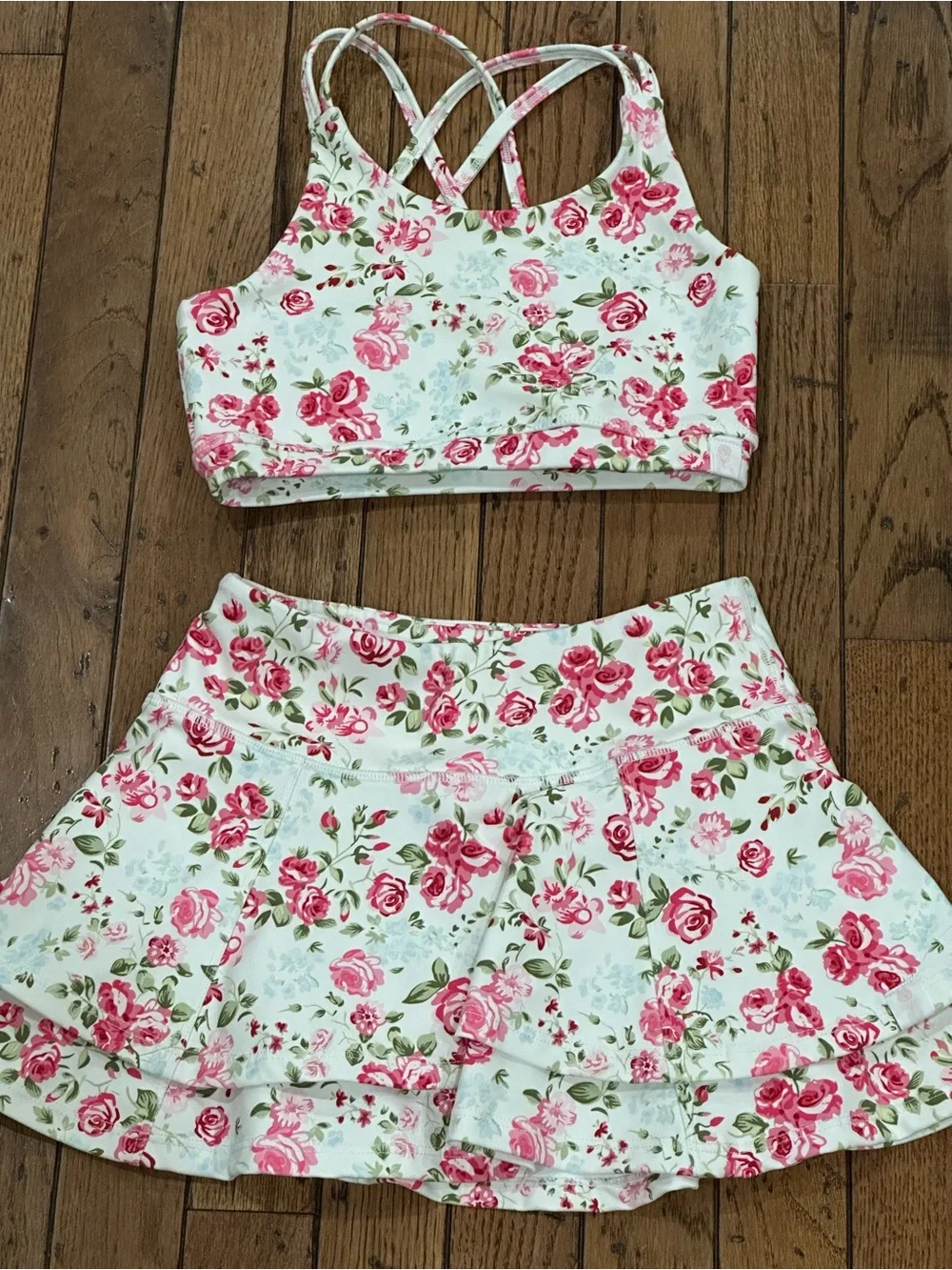 SweetHoney Floral Athletic Skort & Sports Bra Set | Girls 8Y | Just like new!
